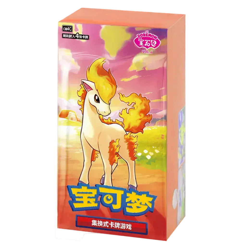 Pokémon trading card game booster box with a cartoon character on a white background